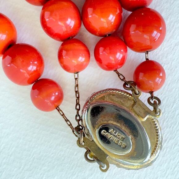 Alice Caviness Coral Glass Bead Double Necklace 22.5" Signed Grandma Vintage - Picture 6 of 9